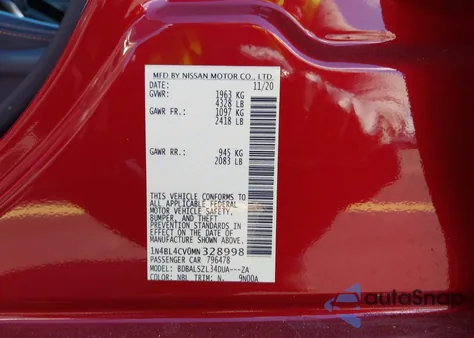 2021 Nissan Altima Sr Fwd from USA, damaged, VIN 1N4BL4CV0MN328998